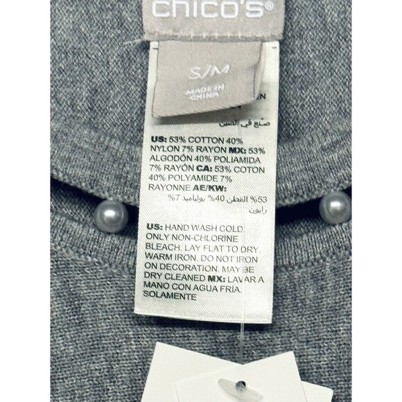 Chico's Gray Oversized Poncho Sweater S/M Peal Detail Embellished Neckline New - Picture 4 of 6
